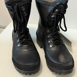 Pajar Black Waterproof Lace-Up Boots with Striped Liner